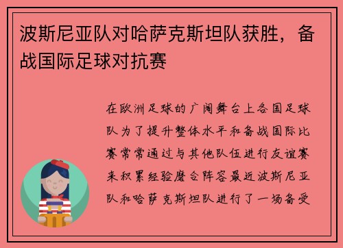 波斯尼亚队对哈萨克斯坦队获胜，备战国际足球对抗赛